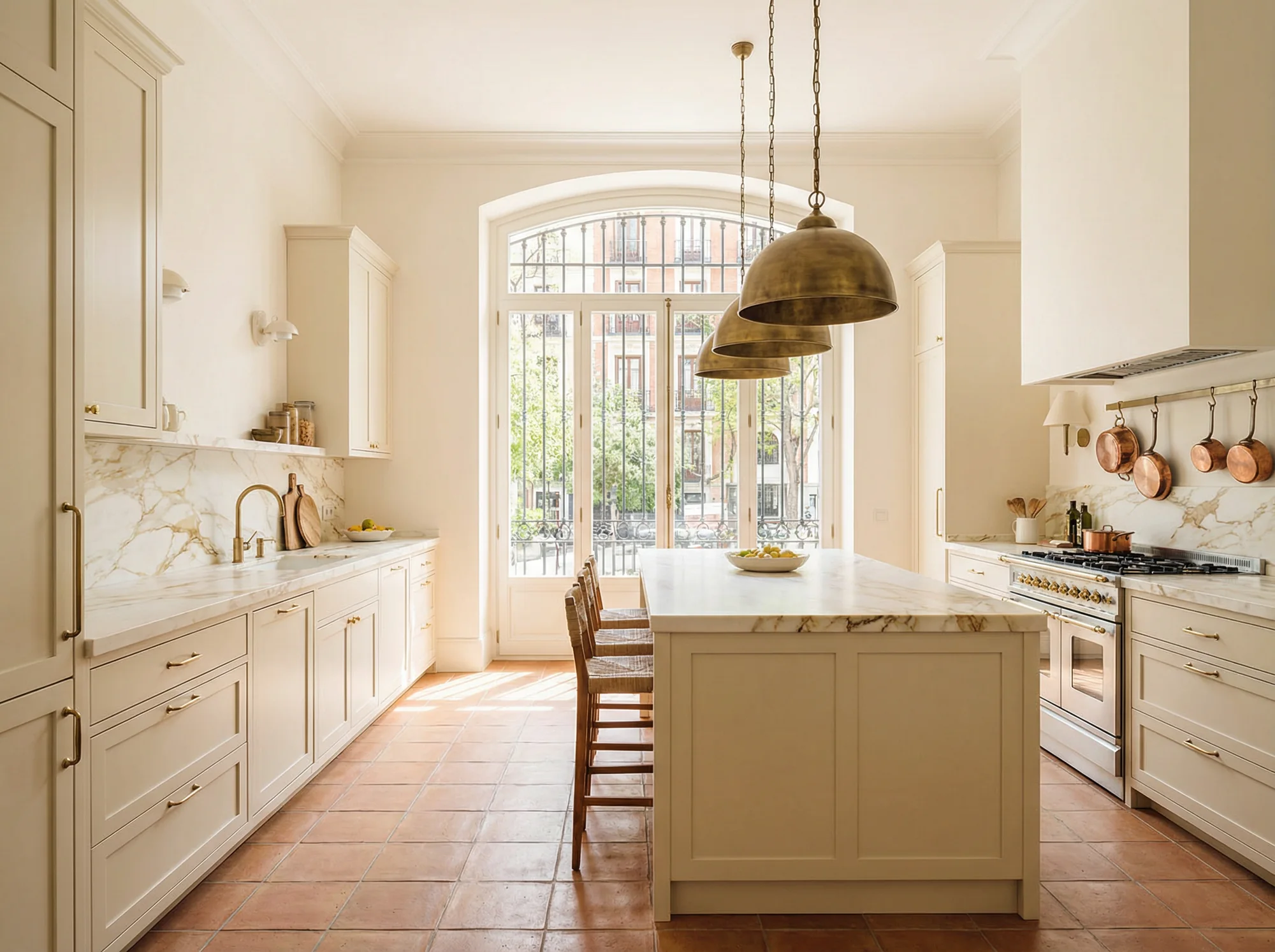 Cocina renovada con mobiliario y encimera clara